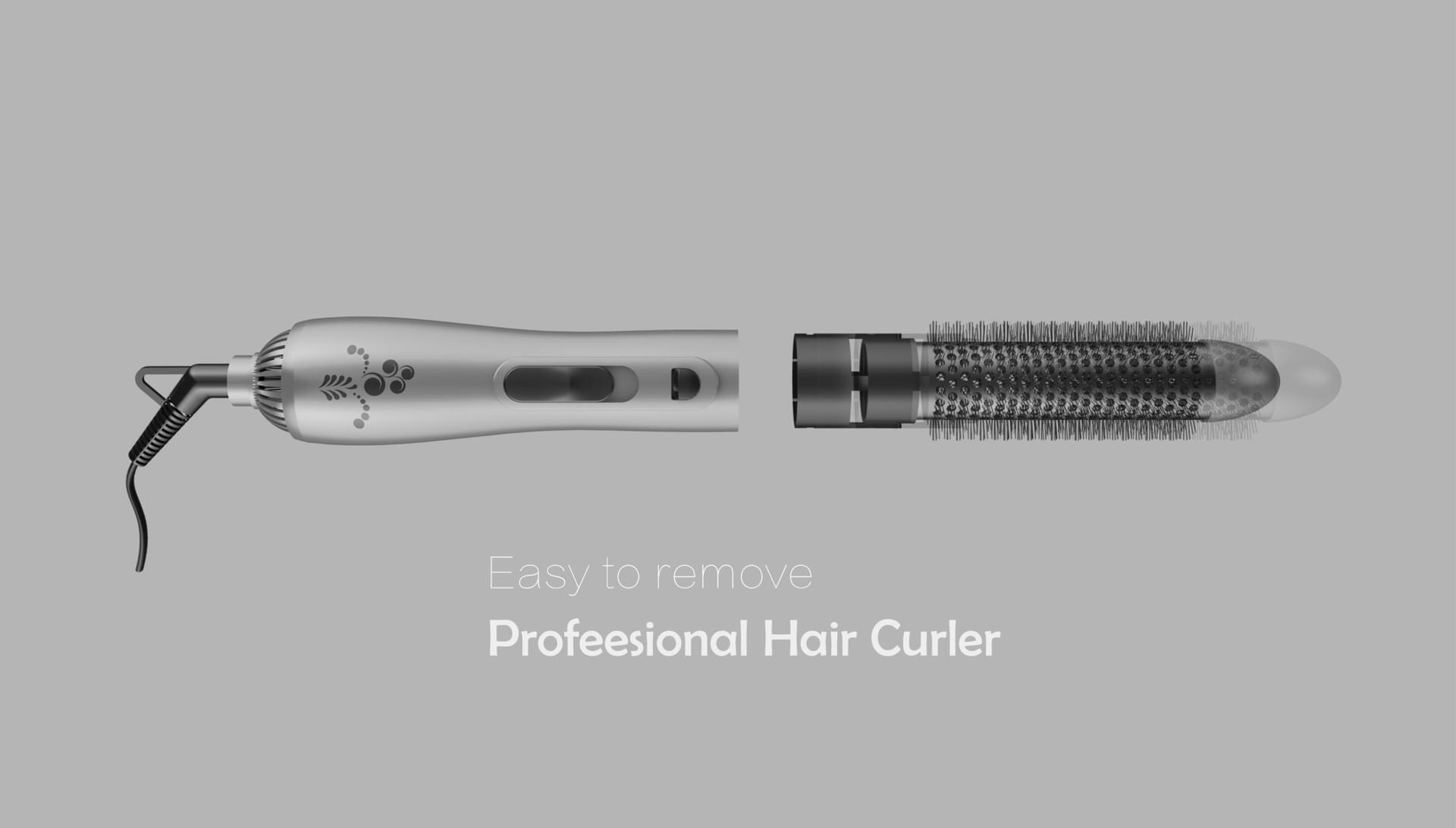Silver hair curler with detached brush attachment